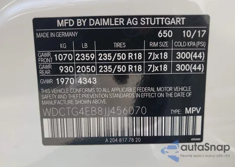 2018 Mercedes-Benz Gla 250 from USA, damaged, VIN WDCTG4EB8JJ456070